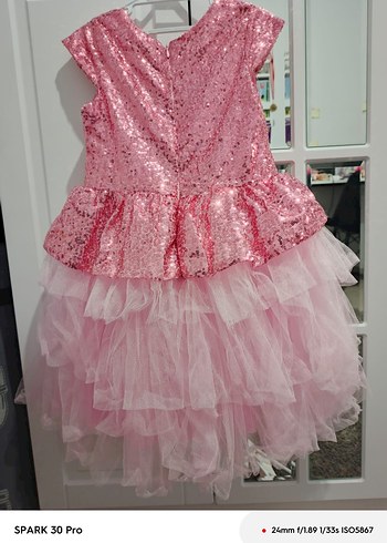 Kız Çocuk Pembe Payetli Fırfırlı Elbise - Görsel 7