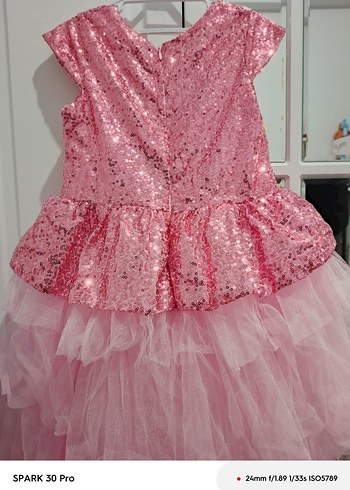 Kız Çocuk Pembe Payetli Fırfırlı Elbise - Görsel 3