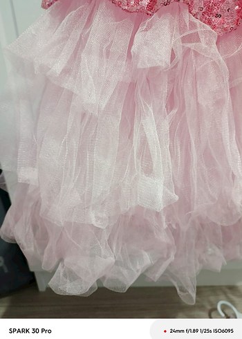 Kız Çocuk Pembe Payetli Fırfırlı Elbise - Görsel 9