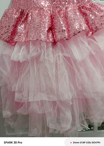 Kız Çocuk Pembe Payetli Fırfırlı Elbise - Görsel 6