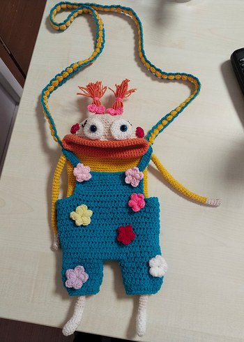 Renkli Örgü telefon Çanta - Görsel 3