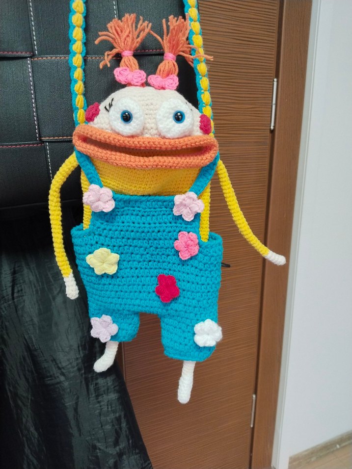 Renkli Örgü telefon Çanta - Görsel 5