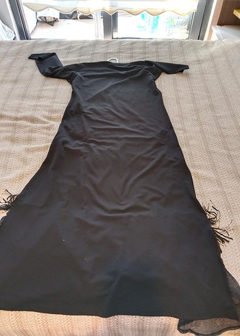 Siyah Uzun Kollu Salaş Kadın abiye Elbise - Görsel 5