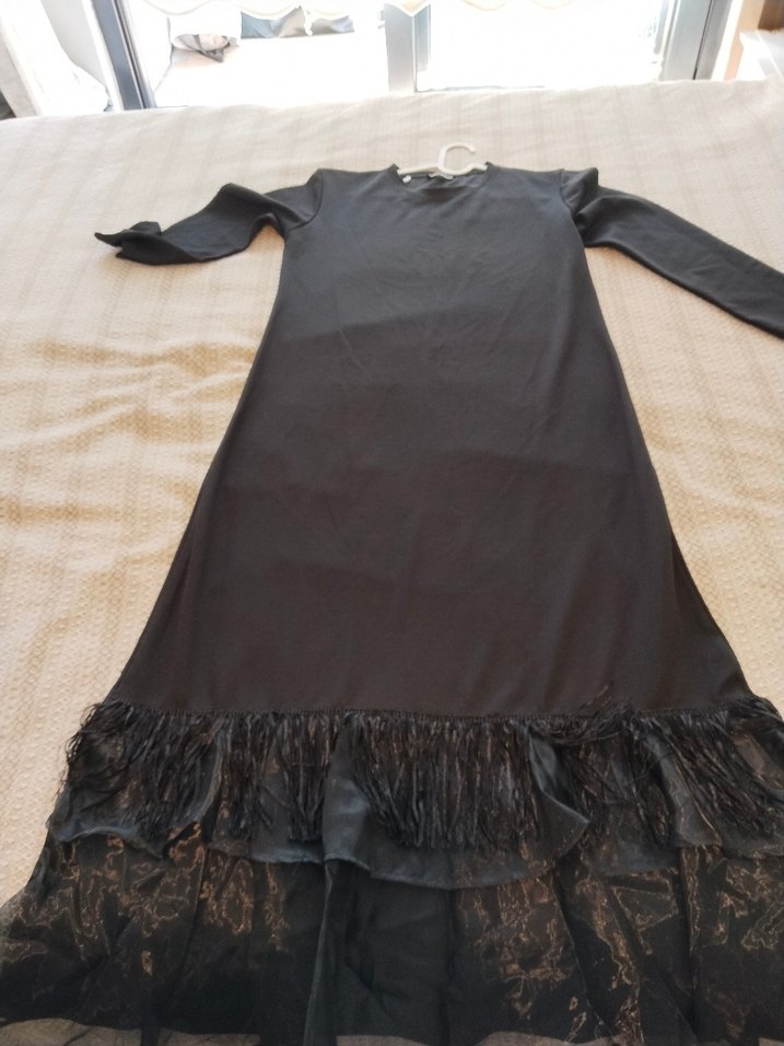 Siyah Uzun Kollu Salaş Kadın abiye Elbise - Görsel 2