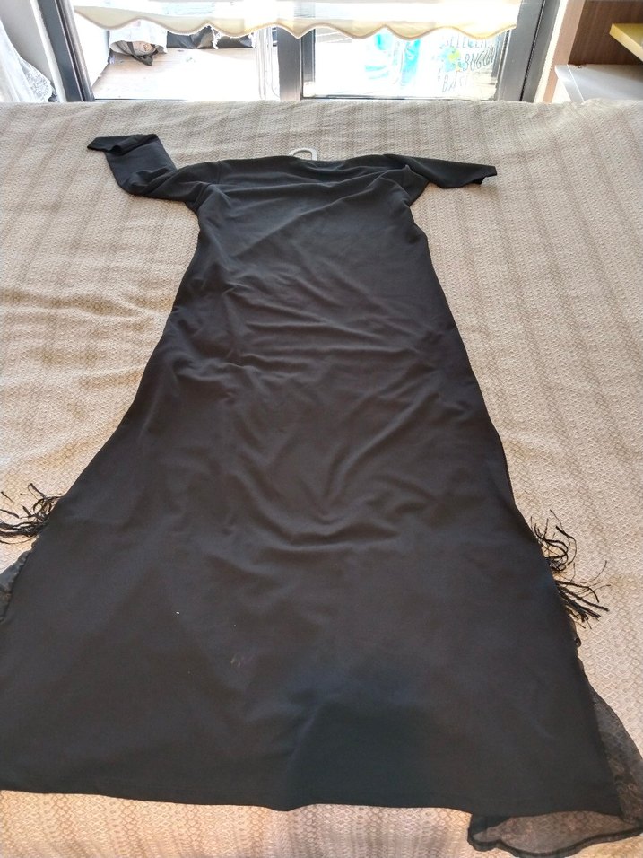 Siyah Uzun Kollu Salaş Kadın abiye Elbise - Görsel 5