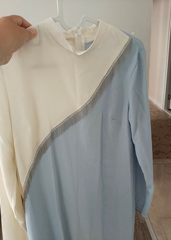 Uzun Kol Drapeli Mavi-Bej Tunik - Görsel 5