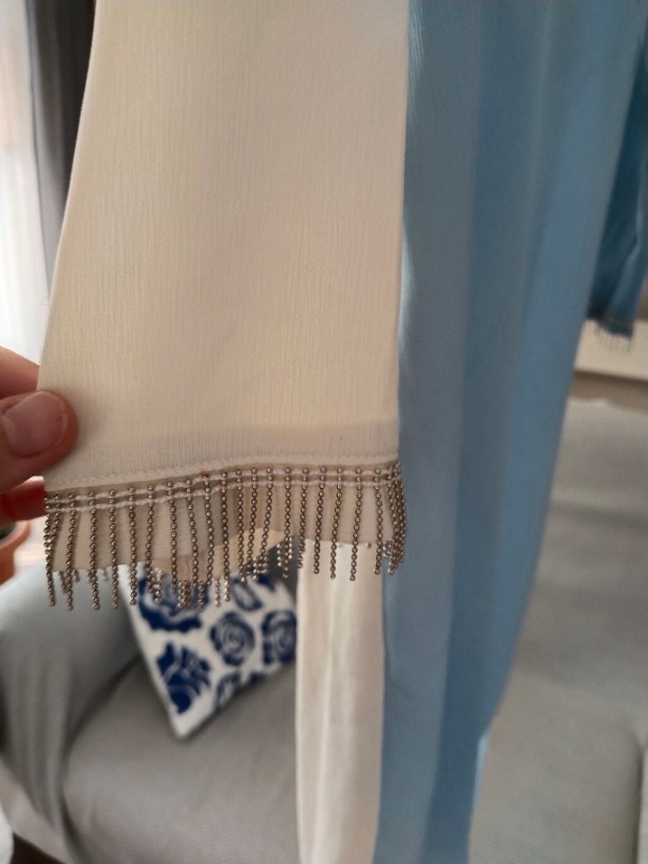 Uzun Kol Drapeli Mavi-Bej Tunik - Görsel 3