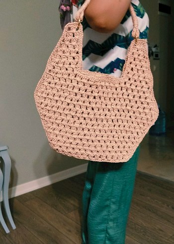 Bej Dantel Detaylı Örgü Bohem Kadın Çanta - Görsel 6