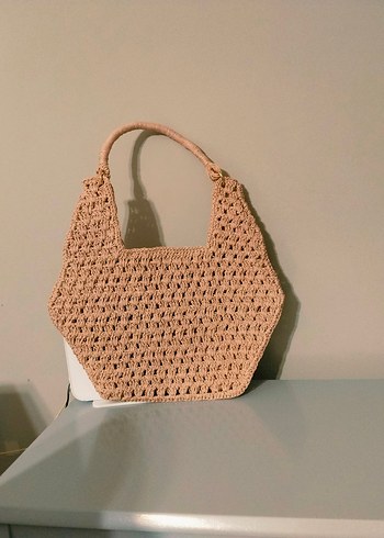 Bej Dantel Detaylı Örgü Bohem Kadın Çanta - Görsel 5