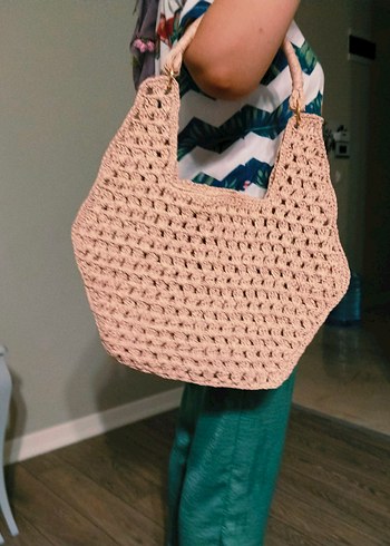 Bej Dantel Detaylı Örgü Bohem Kadın Çanta - Görsel 8