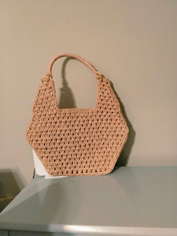 Bej Dantel Detaylı Örgü Bohem Kadın Çanta - Görsel 5