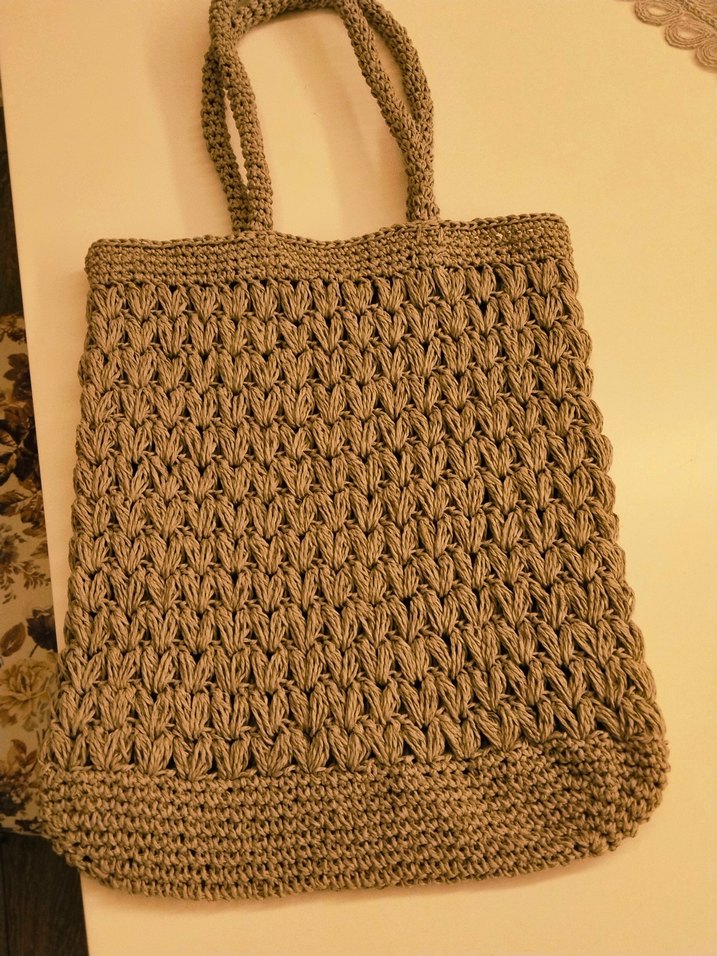 Bej Örgü Kadın Çanta Dantel Detaylı - Görsel 3