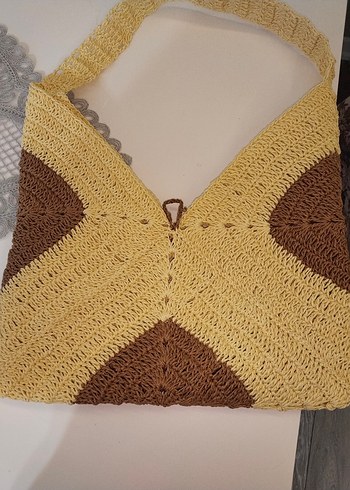 Örgü Bohem Kadın Çanta - Açık Kahverengi - Görsel 5