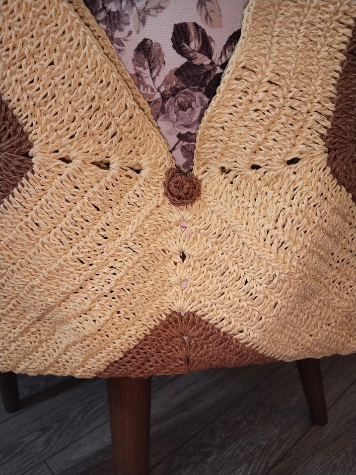 Örgü Bohem Kadın Çanta - Açık Kahverengi - Görsel 2