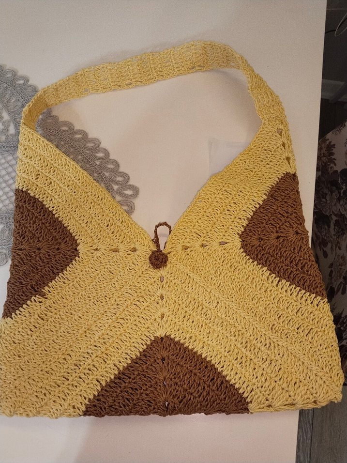 Örgü Bohem Kadın Çanta - Açık Kahverengi - Görsel 4