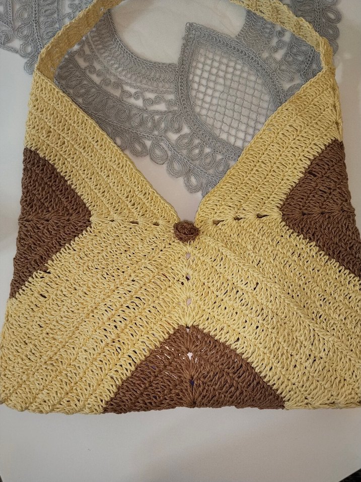 Örgü Bohem Kadın Çanta - Açık Kahverengi - Görsel 3