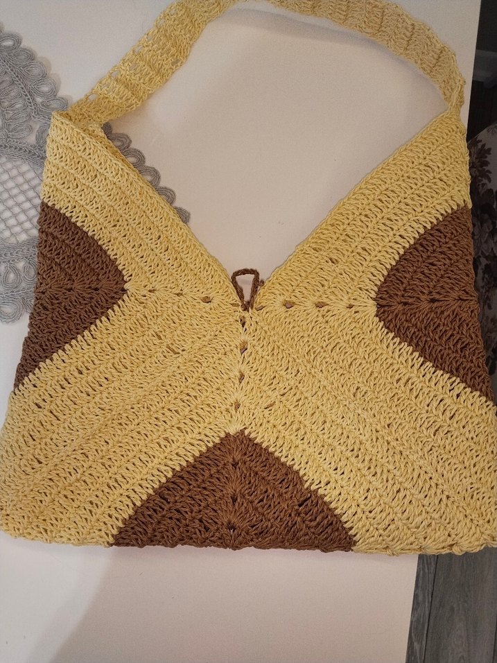 Örgü Bohem Kadın Çanta - Açık Kahverengi - Görsel 5