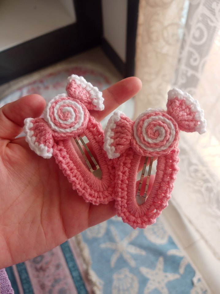 Nakışlı Pembe Örgü Çocuk Toka Seti - Görsel 5