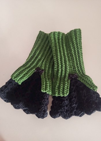 Yeşil Örgü Kadın Eldiven Siyah Dantel - Görsel 6