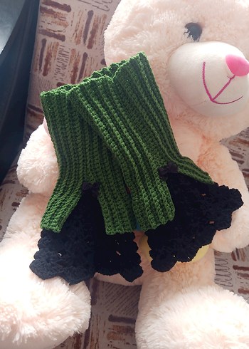 Yeşil Örgü Kadın Eldiven Siyah Dantel - Görsel 5