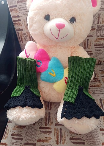 Yeşil Örgü Kadın Eldiven Siyah Dantel - Görsel 4