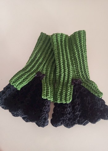 Yeşil Örgü Kadın Eldiven Siyah Dantel - Görsel 7