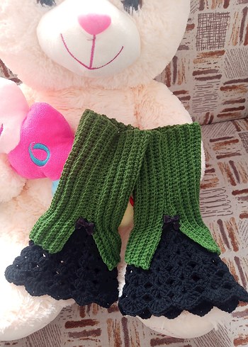 Yeşil Örgü Kadın Eldiven Siyah Dantel - Görsel 2