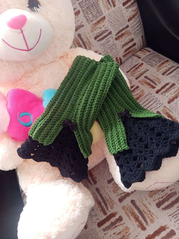 Yeşil Örgü Kadın Eldiven Siyah Dantel - Görsel 3