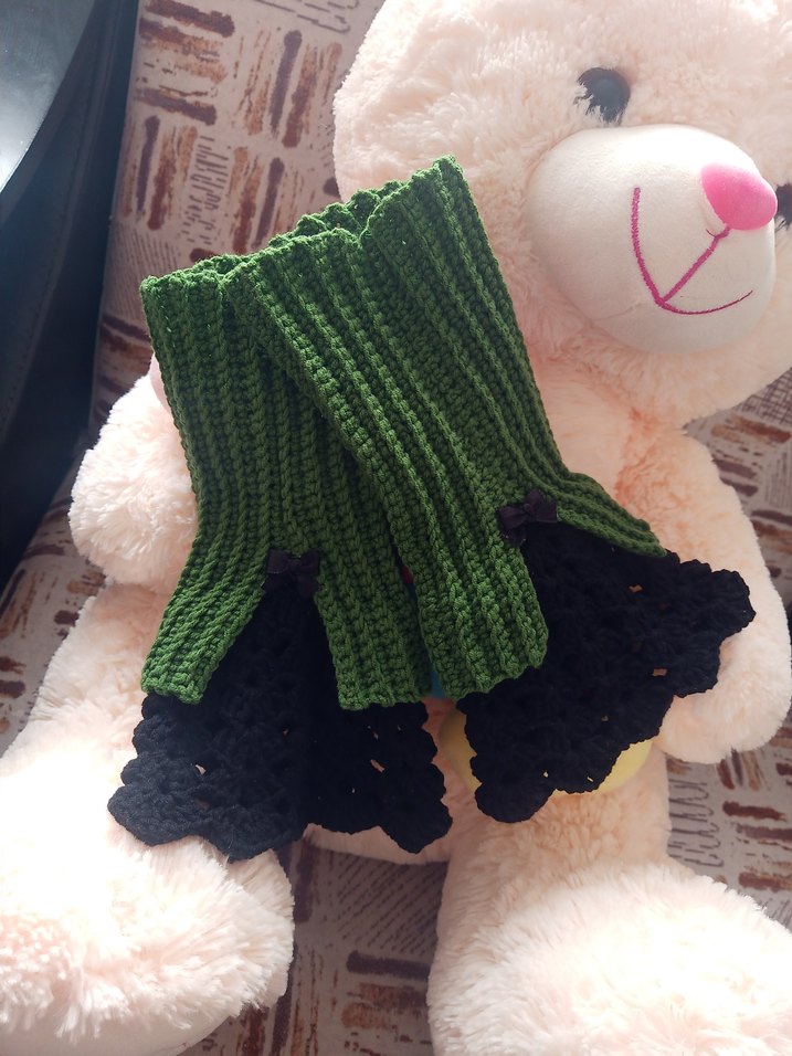 Yeşil Örgü Kadın Eldiven Siyah Dantel - Görsel 5