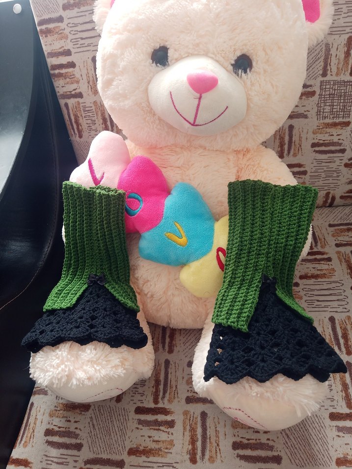 Yeşil Örgü Kadın Eldiven Siyah Dantel - Görsel 4