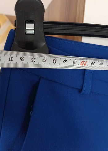 Kadın Mavi Kumaş Kemerli Pantolon - Görsel 4