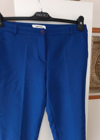 Kadın Mavi Kumaş Kemerli Pantolon - Görsel 2