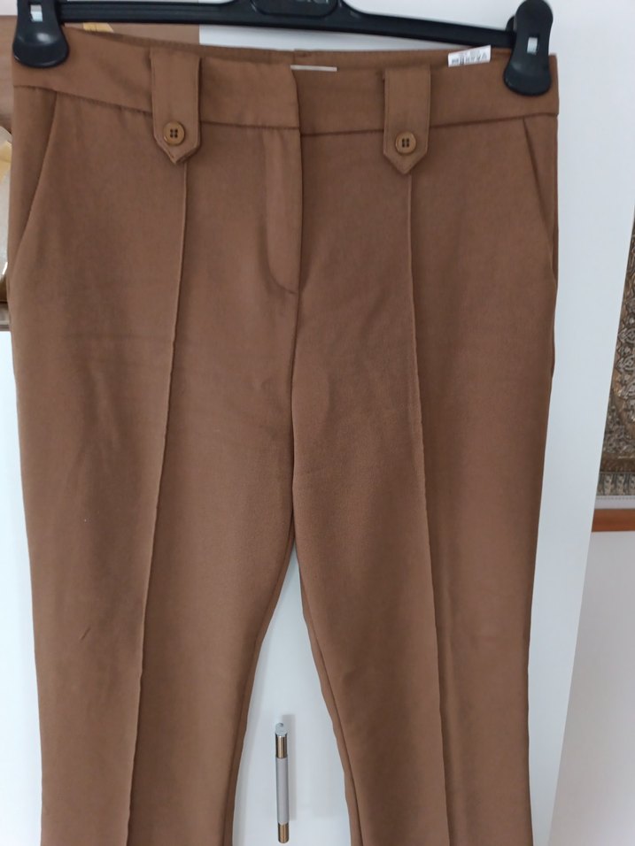 Kahverengi  Kemerli Kadın Pantolon - Görsel 2