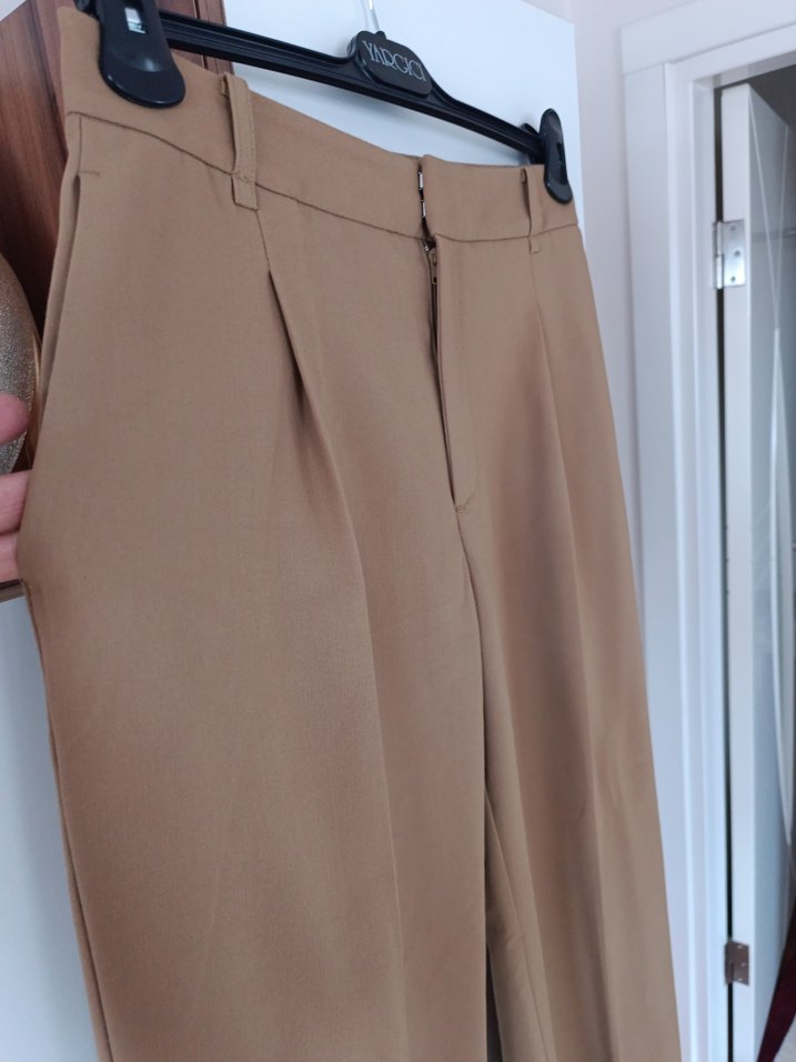 Bej Midi Kadın Kumaş Pantolon - Görsel 2