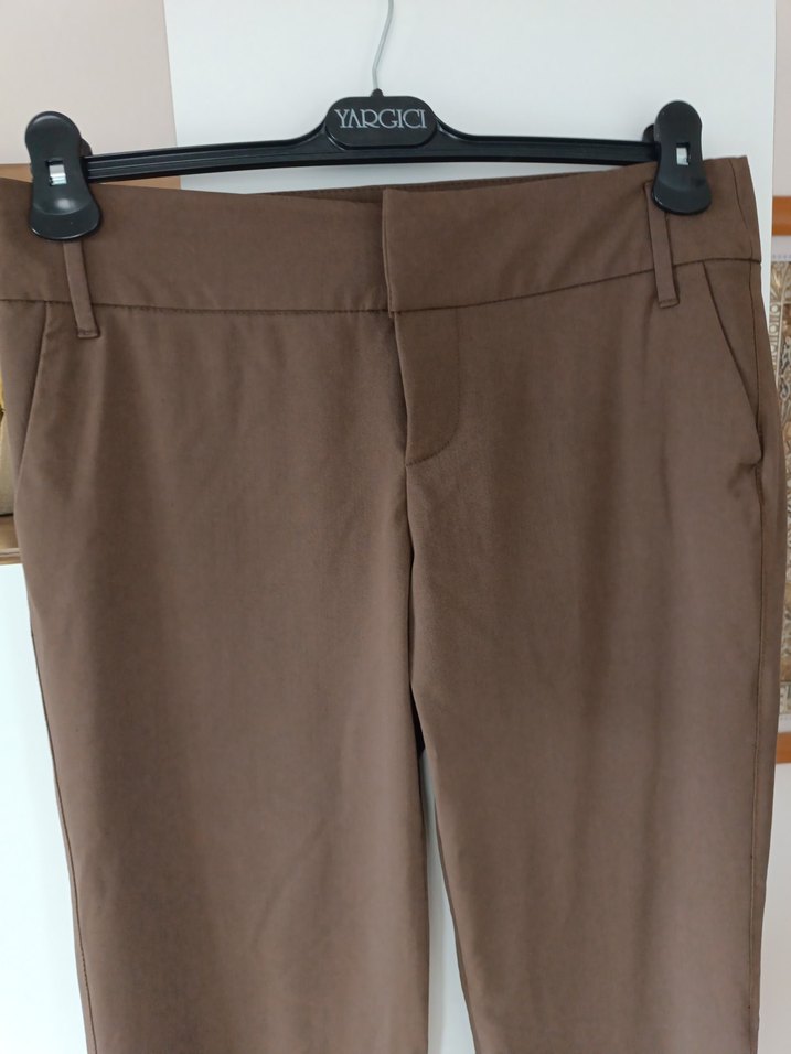Kahverengi Kemerli Kadın Kumaş Pantolon - Görsel 2