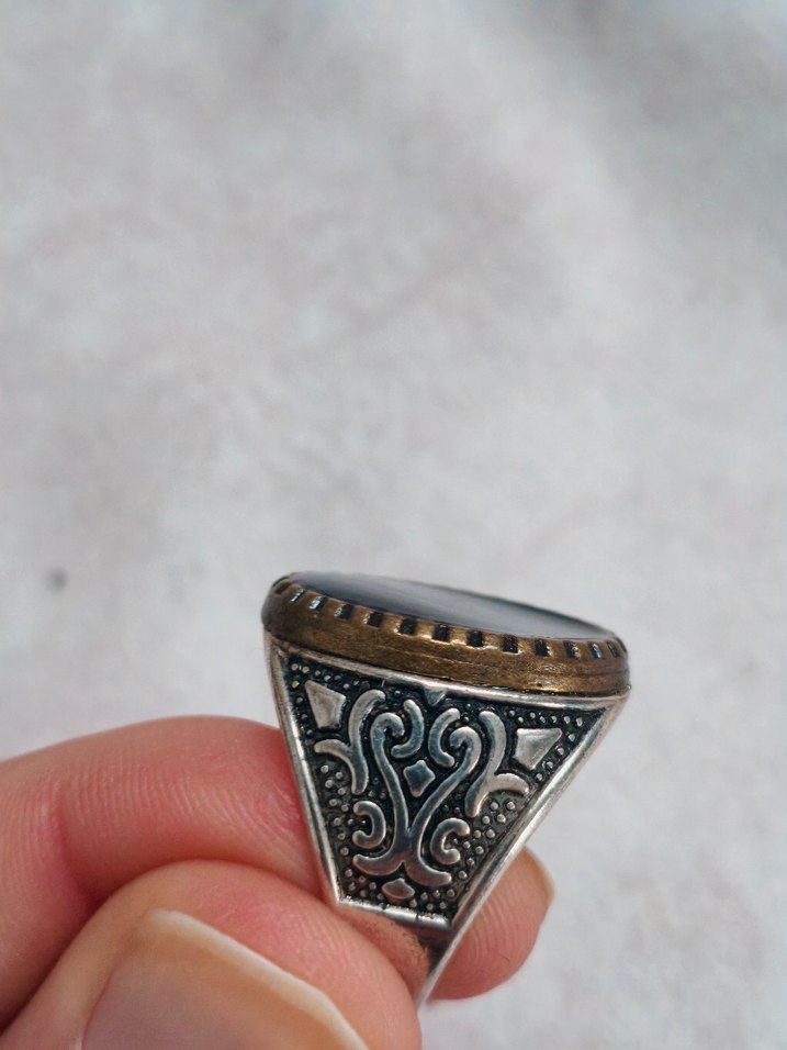 Bohem Vintage koyu yeşil Gri Erkek Yüzük - Görsel 2