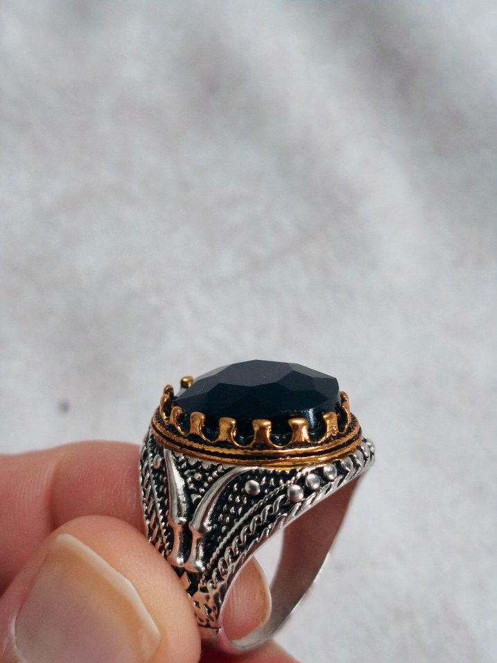 Vintage Siyah Taşlı Erkek Yüzük - Görsel 5