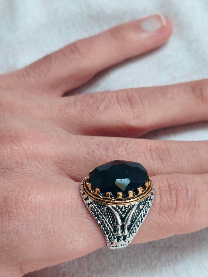Vintage Siyah Taşlı Erkek Yüzük - Görsel 3