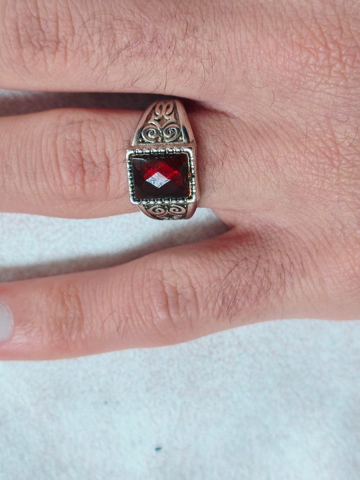 Erkek Vintage kırmızı Taşlı Yüzük - Görsel 3