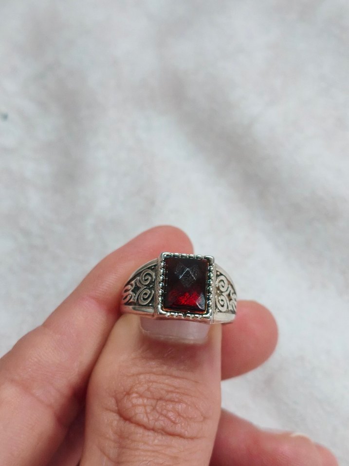 Erkek Vintage kırmızı Taşlı Yüzük - Görsel 5