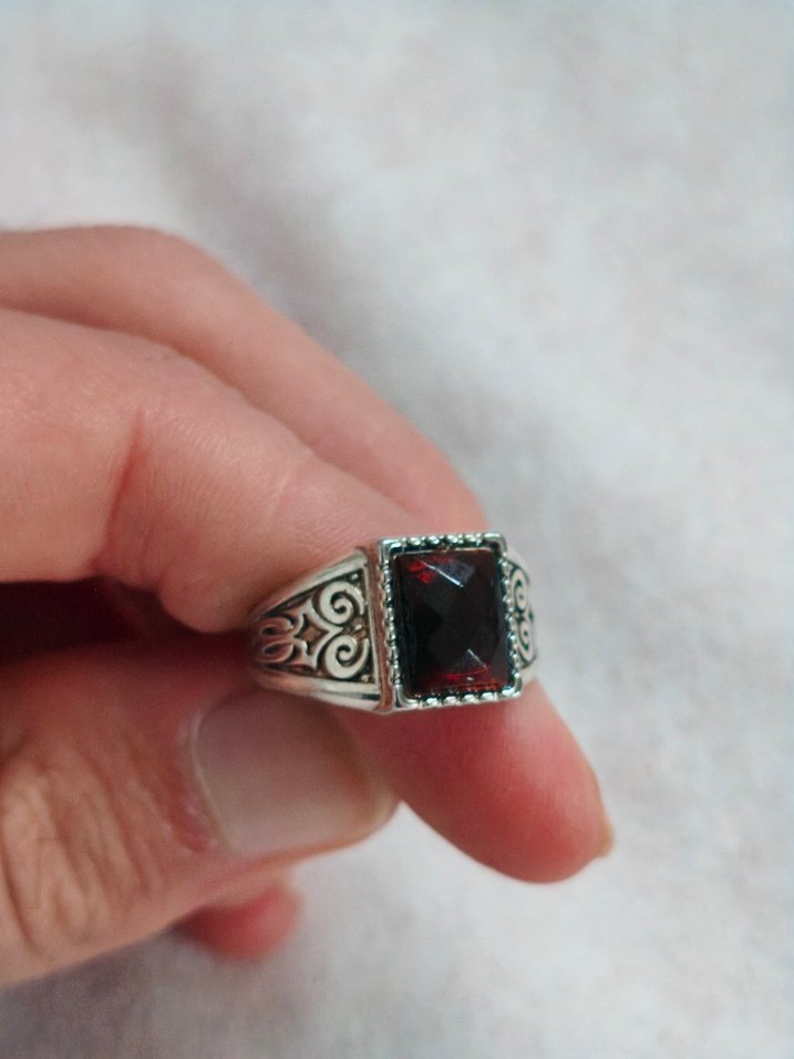 Erkek Vintage kırmızı Taşlı Yüzük - Görsel 2