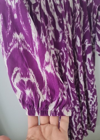 38 Beden Kadın Mor Batik Desenli Uzun Pilili Elbise