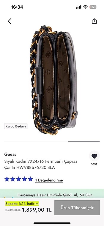  Beden siyah Renk Guess Çanta