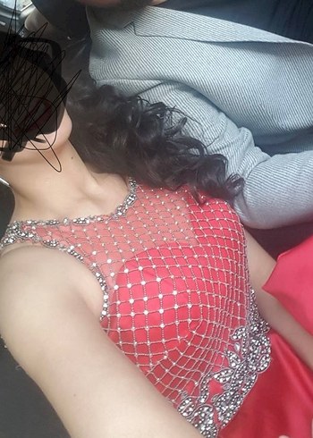 İnci İşlemeli Kırmızı Uzun Abiye Elbise - Görsel 2