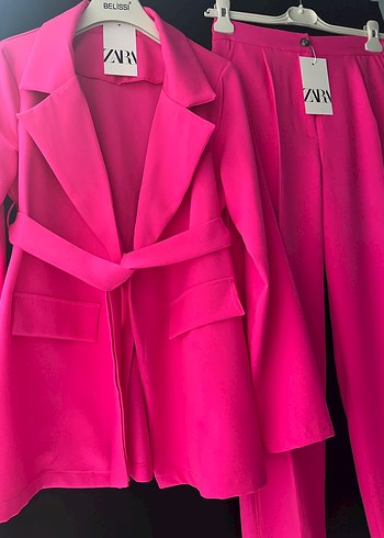 Pembe Kadın Uzun Ceket ve Pantolon Takımı