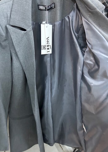 xxl Beden gri Renk Düğmeli Gri Kadın Blazer Ceket