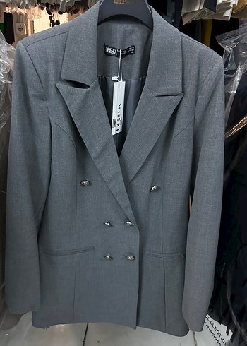 Düğmeli Gri Kadın Blazer Ceket