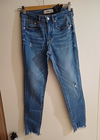Orijinal Zara Mavi Regular Fit Midi Kadın Jean