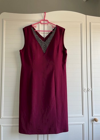 Bordo V Yakalı Drapeli Midi Elbise