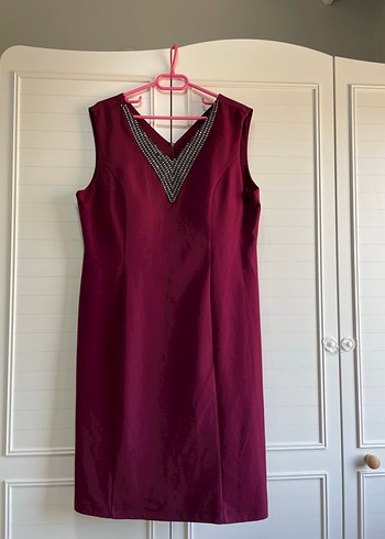 xxl Beden bordo Renk Bordo V Yakalı Drapeli Midi Elbise
